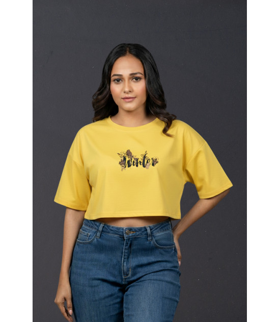 Ladies Graphic Oversize Crop Top Yellow Ladies Graphic Oversize Crop Top Yellow